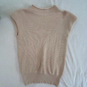 XXXiticat Oatmeal Ribbed Knit Sweater Vest with Cap Padded Shoulders, Size M